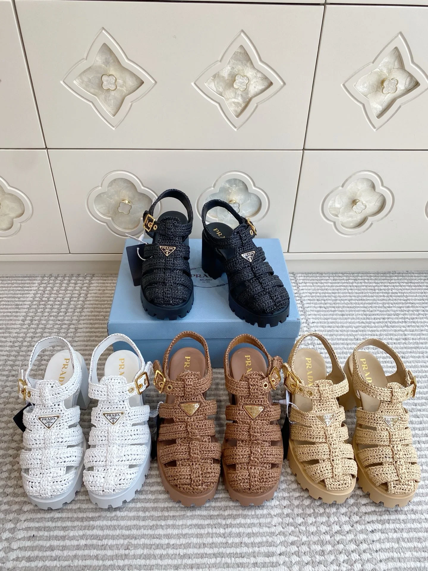 PRADA Sandals Raffia White-Gold EU35-40 C40202609110551 - Image 3
