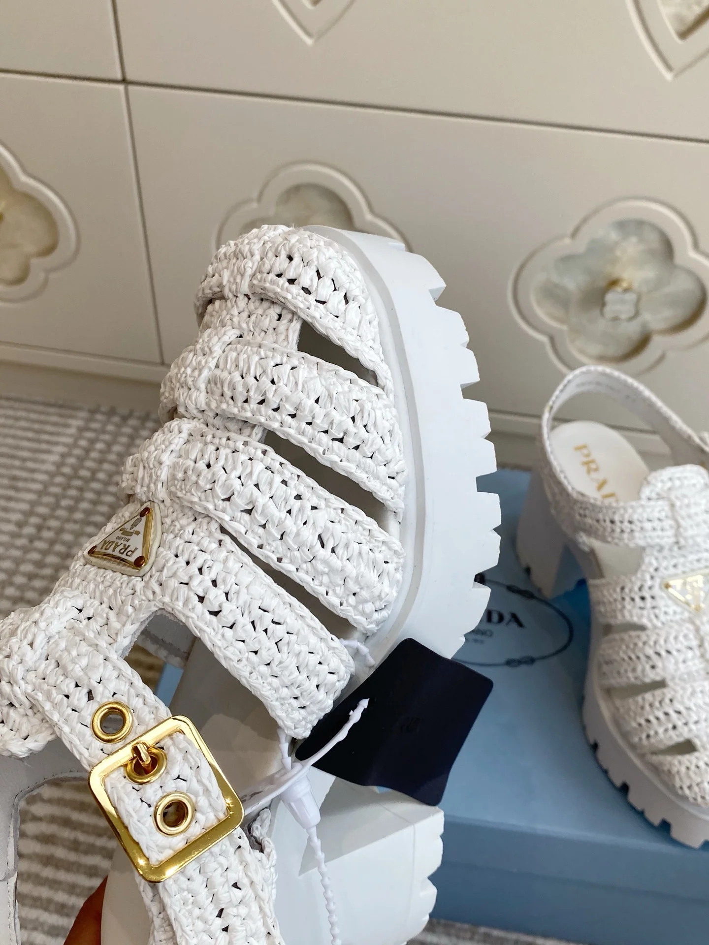 PRADA Sandals Raffia White-Gold EU35-40 C40202609110551 - Image 7