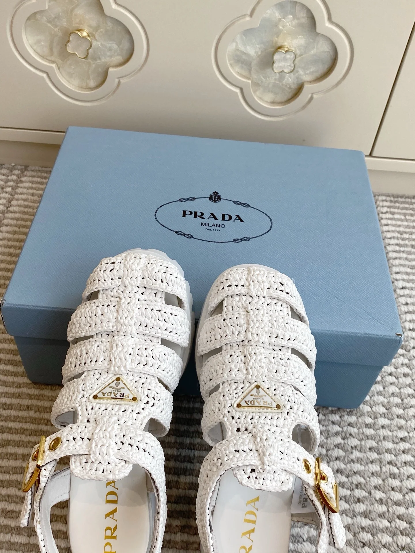 PRADA Sandals Raffia White-Gold EU35-40 C40202609110551 - Image 8