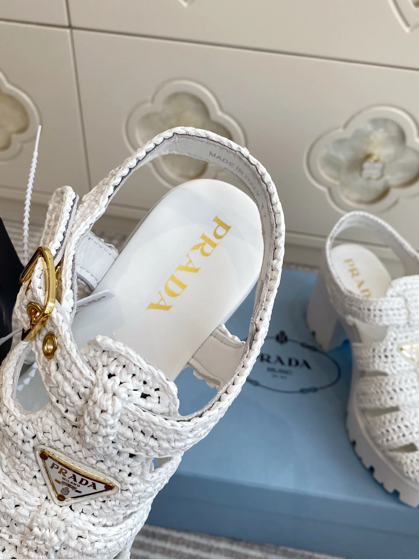 PRADA Sandals Raffia White-Gold EU35-40 C40202609110551 - Image 9