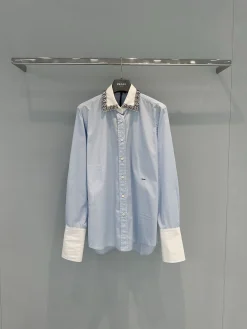 PRADA Shirts Cotton Blue-White S-M-L C55202609061246