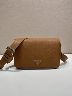 PRADA Shoulder Bags Calfskin Leather Brown-Silver 30X20X9CM F50202609090330