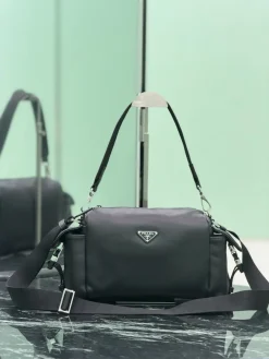 PRADA Shoulder Bags Leather Black-Silver 17X31X11CM E60202609090410