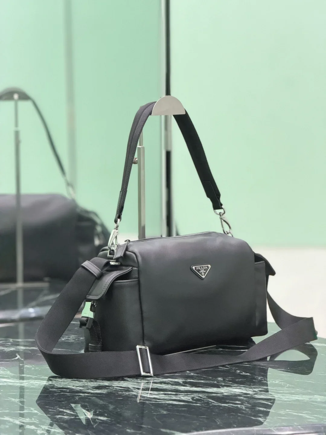 PRADA Shoulder Bags Leather Black-Silver 17X31X11CM E60202609090410 - Image 3