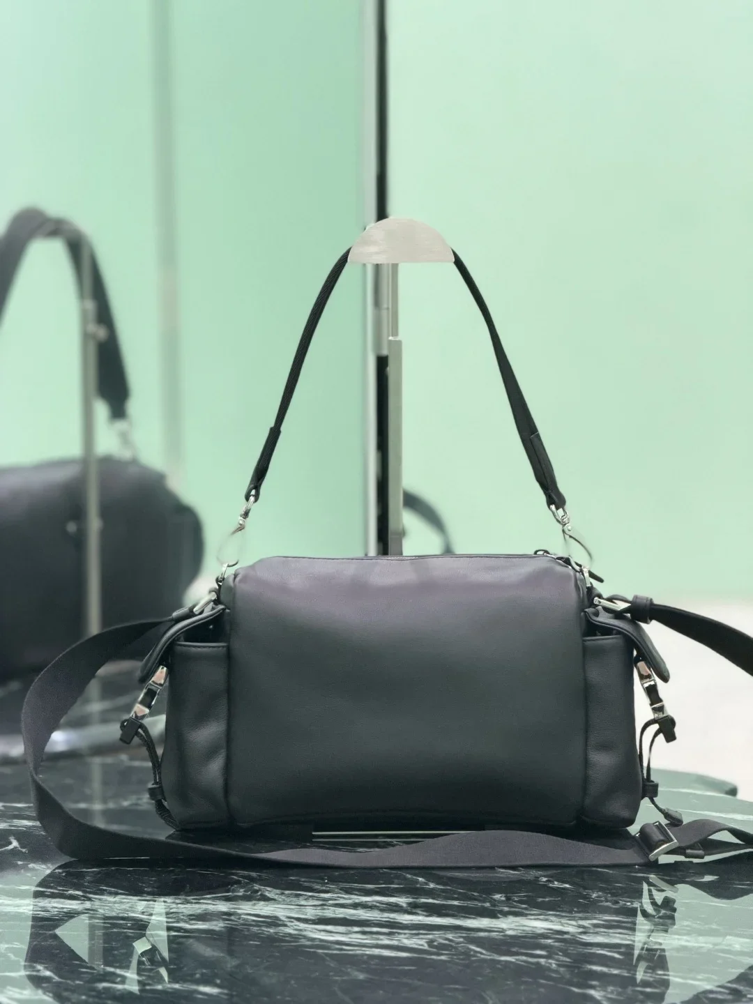 PRADA Shoulder Bags Leather Black-Silver 17X31X11CM E60202609090410 - Image 4