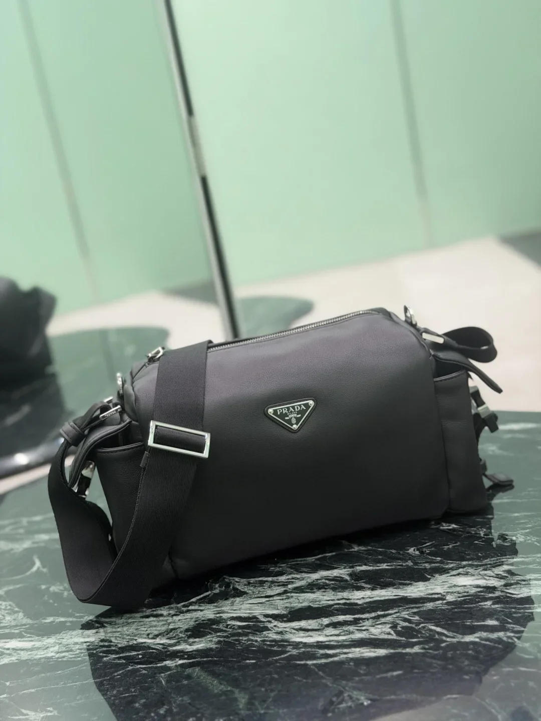 PRADA Shoulder Bags Leather Black-Silver 17X31X11CM E60202609090410 - Image 5