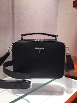 PRADA Shoulder Bags Saffiano Leather Black-Silver 22X16X6CM D20202609090424