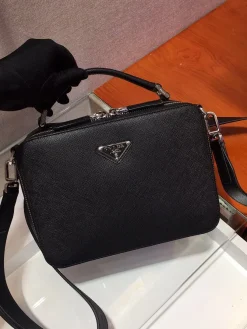 Alternative view of PRADA Shoulder Bags Saffiano Leather Black-Silver 22X16X6CM D20202609090424