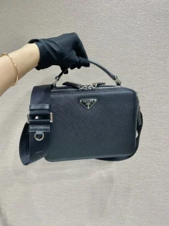 PRADA Shoulder Bags Saffiano Leather Black-Silver 22X16X6CM D80202609090423