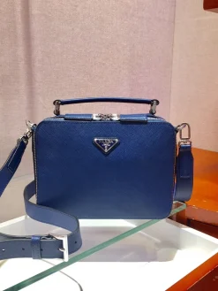PRADA Shoulder Bags Saffiano Leather Blue-Silver 22X16X6 CM D20202609090428