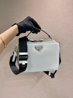PRADA Shoulder Bags Saffiano Leather White-Black 22X16X6CM D80202609090431