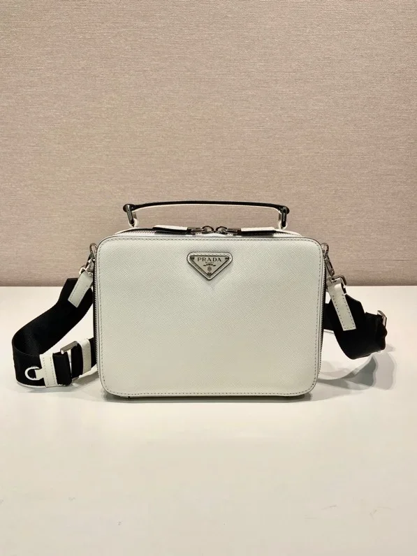 PRADA Shoulder Bags Saffiano Leather White-Black 22X16X6CM D80202609090431 - Image 2