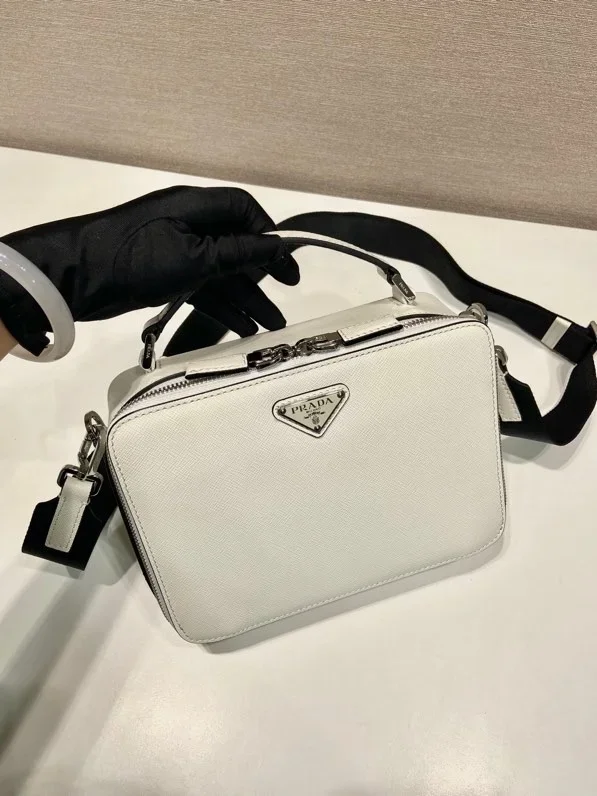PRADA Shoulder Bags Saffiano Leather White-Black 22X16X6CM D80202609090431 - Image 3