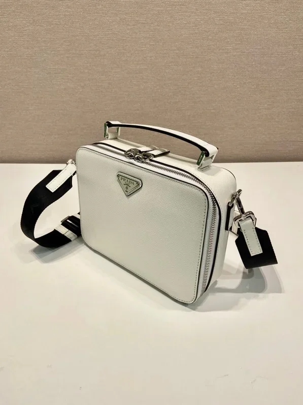 PRADA Shoulder Bags Saffiano Leather White-Black 22X16X6CM D80202609090431 - Image 4