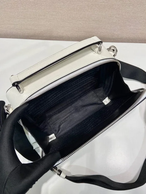 PRADA Shoulder Bags Saffiano Leather White-Black 22X16X6CM D80202609090431 - Image 8