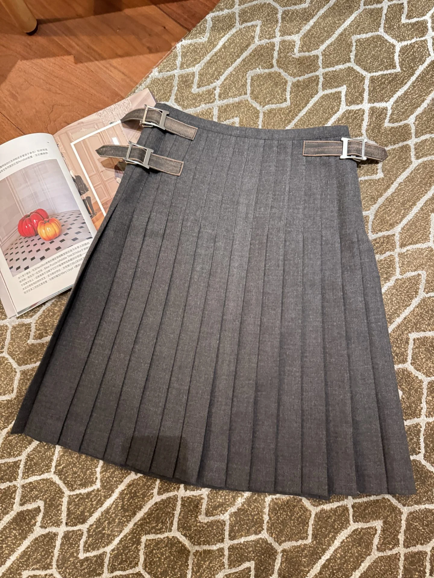 PRADA Skirts Wool Leather Gray-Brown S-L D85202609060039