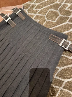 Alternative view of PRADA Skirts Wool Leather Gray-Brown S-L D85202609060039