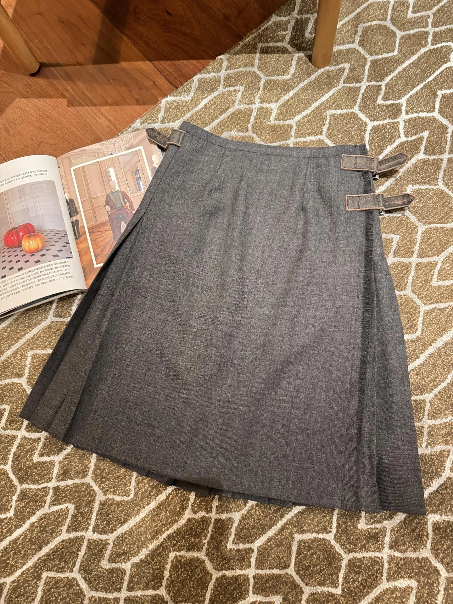 PRADA Skirts Wool Leather Gray-Brown S-L D85202609060039 - Image 6