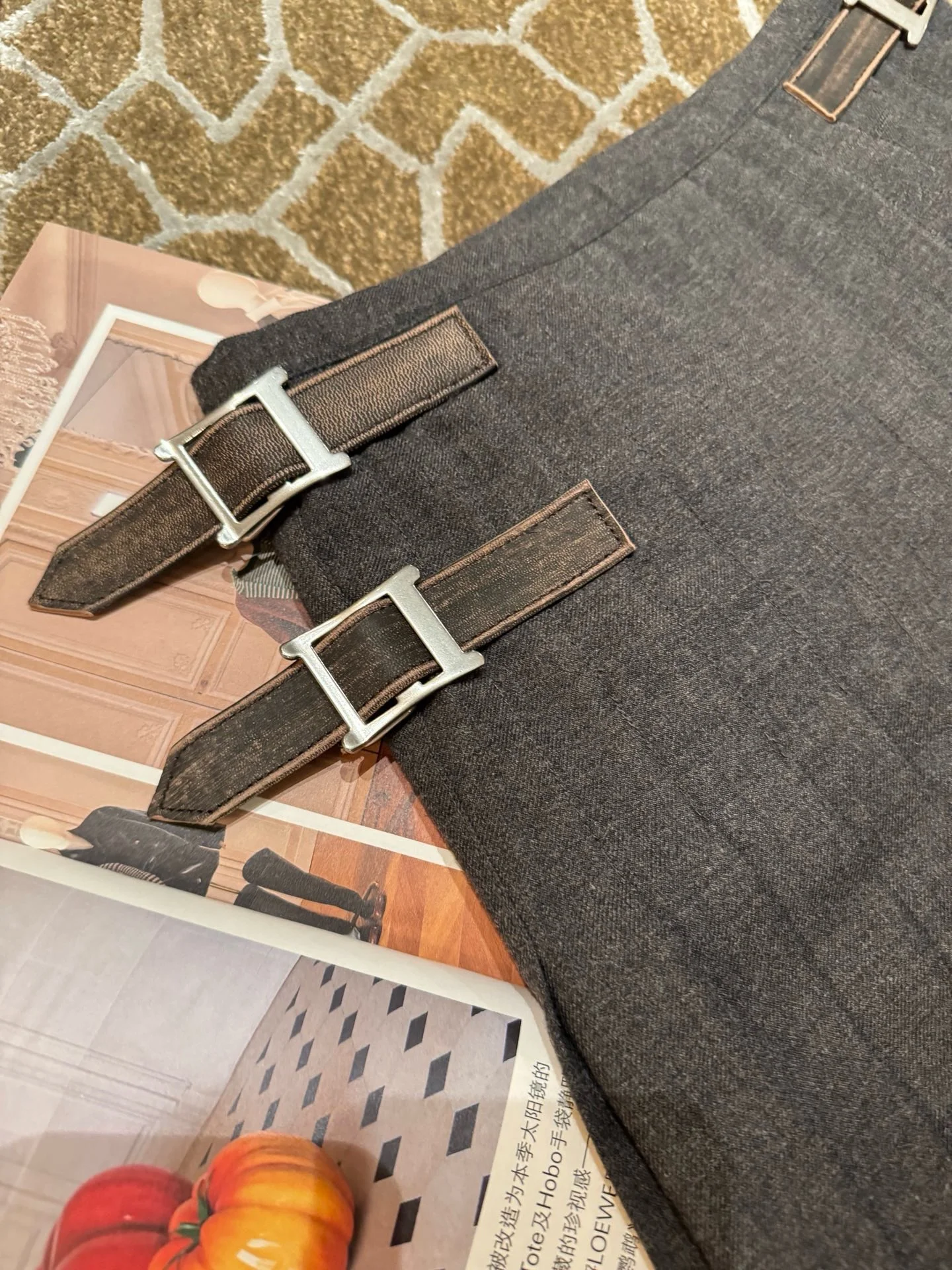 PRADA Skirts Wool Leather Gray-Brown S-L D85202609060039 - Image 7