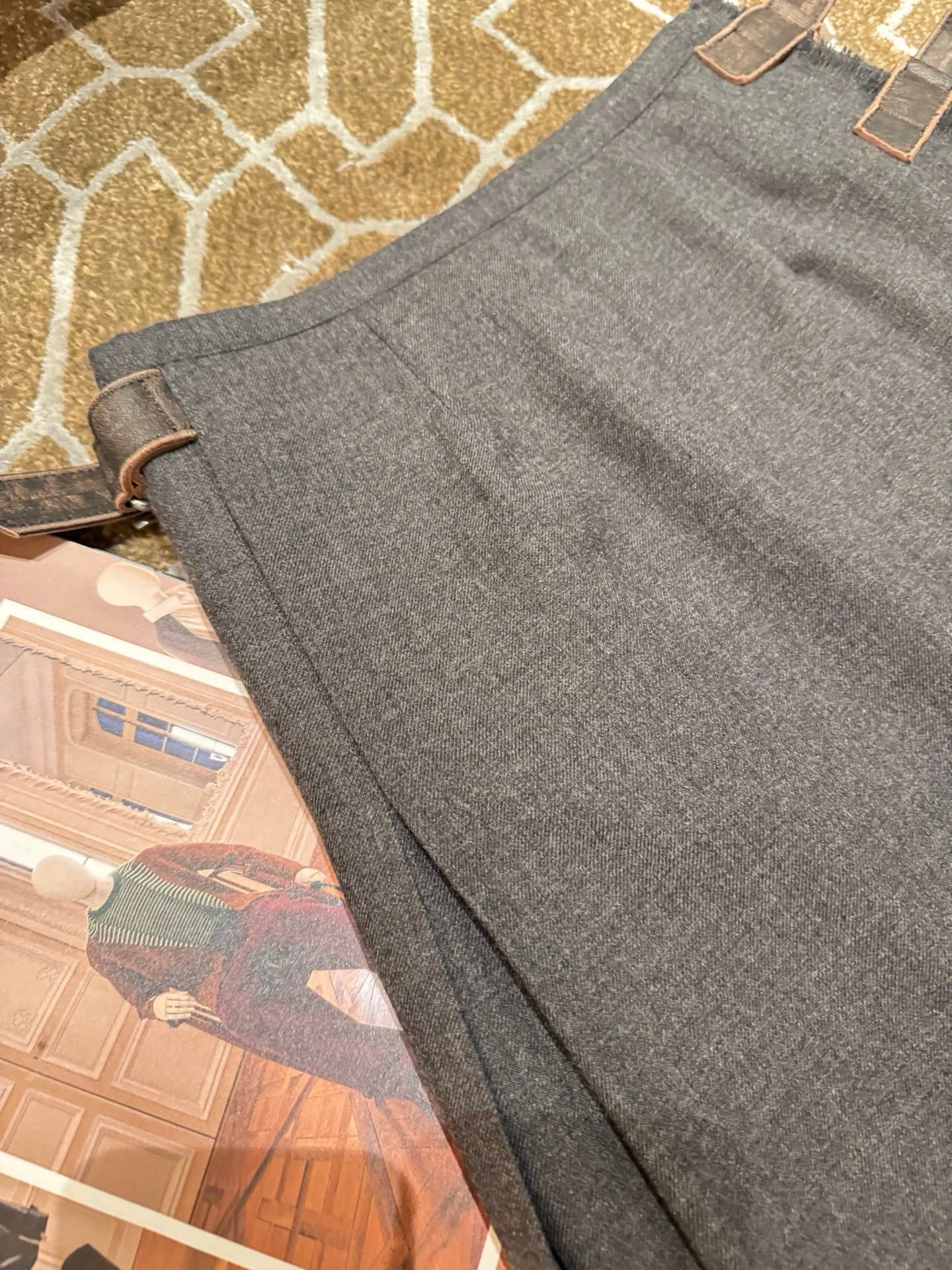 PRADA Skirts Wool Leather Gray-Brown S-L D85202609060039 - Image 9