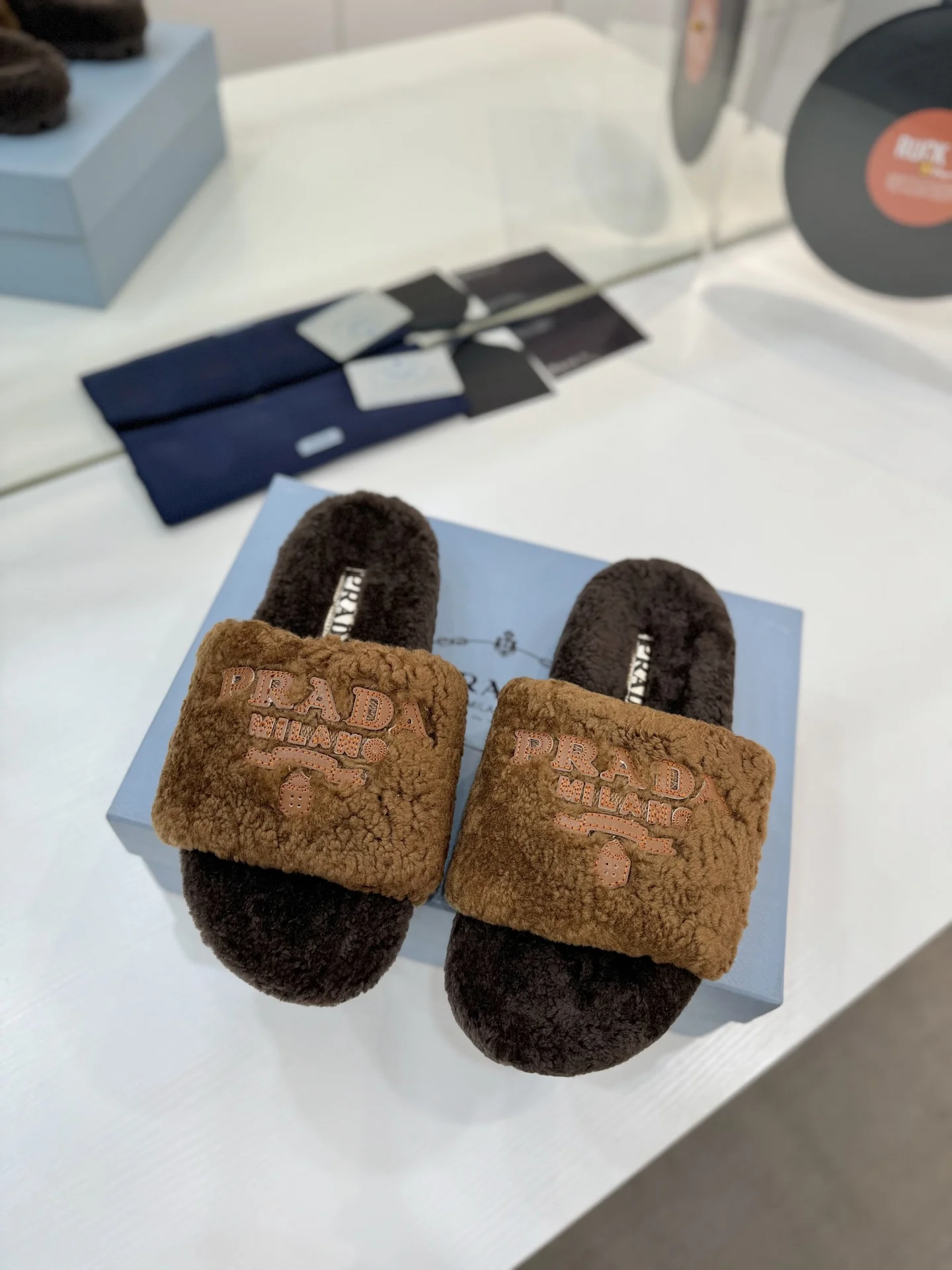 PRADA Slides Australian Wool Brown-Tan EU35-41 B50202609110623 - Image 3
