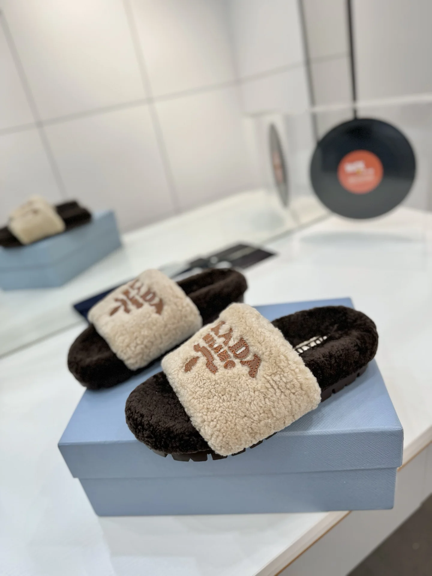 PRADA Slides Wool Brown-Cream EU35-41 B50202609110621 - Image 2