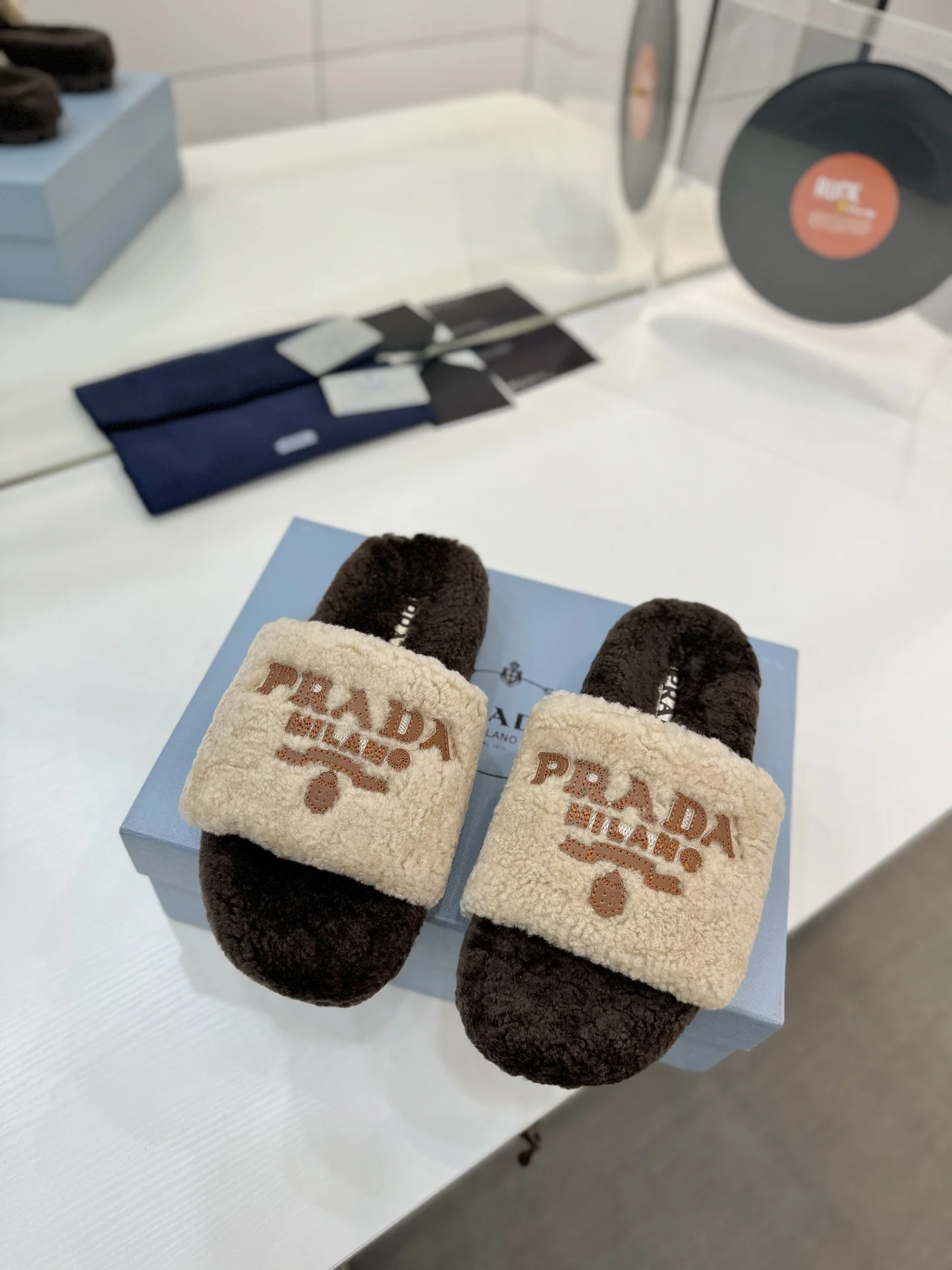 PRADA Slides Wool Brown-Cream EU35-41 B50202609110621 - Image 3