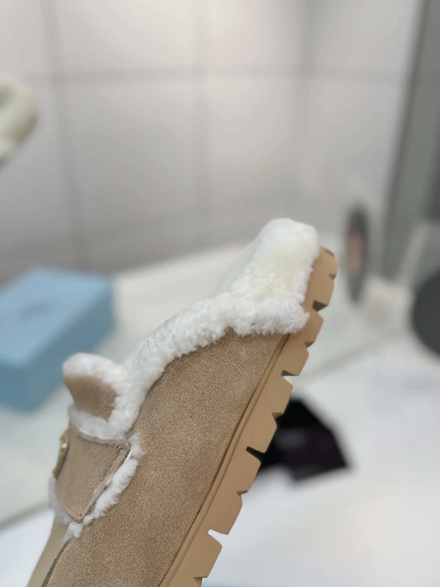 PRADA Slippers Suede Wool Beige-White EU35-42 B60202609110654 - Image 6