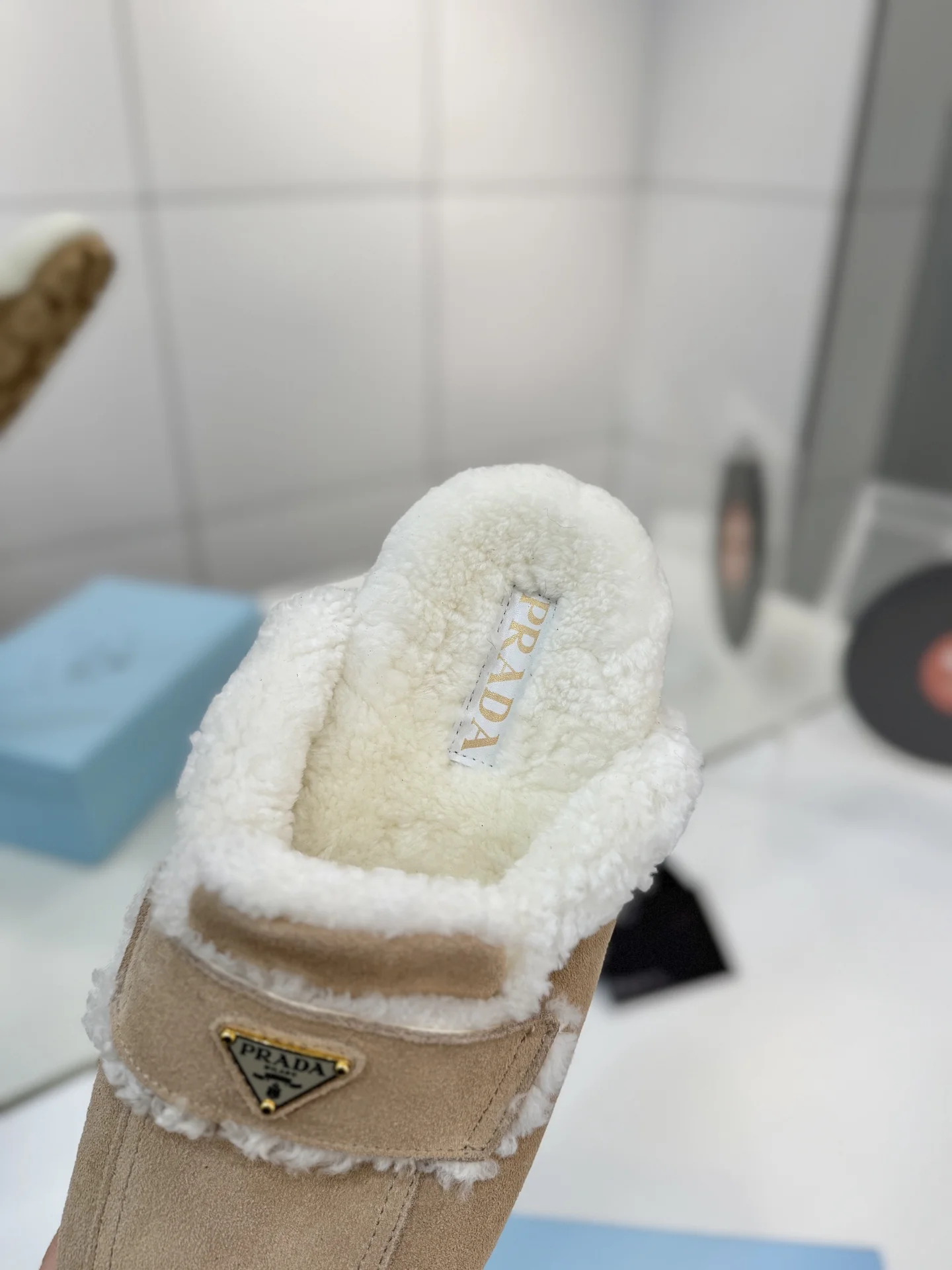 PRADA Slippers Suede Wool Beige-White EU35-42 B60202609110654 - Image 7