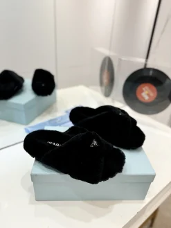 PRADA Slippers Wool Rubber Black-Silver EU35-42 B50202609110624