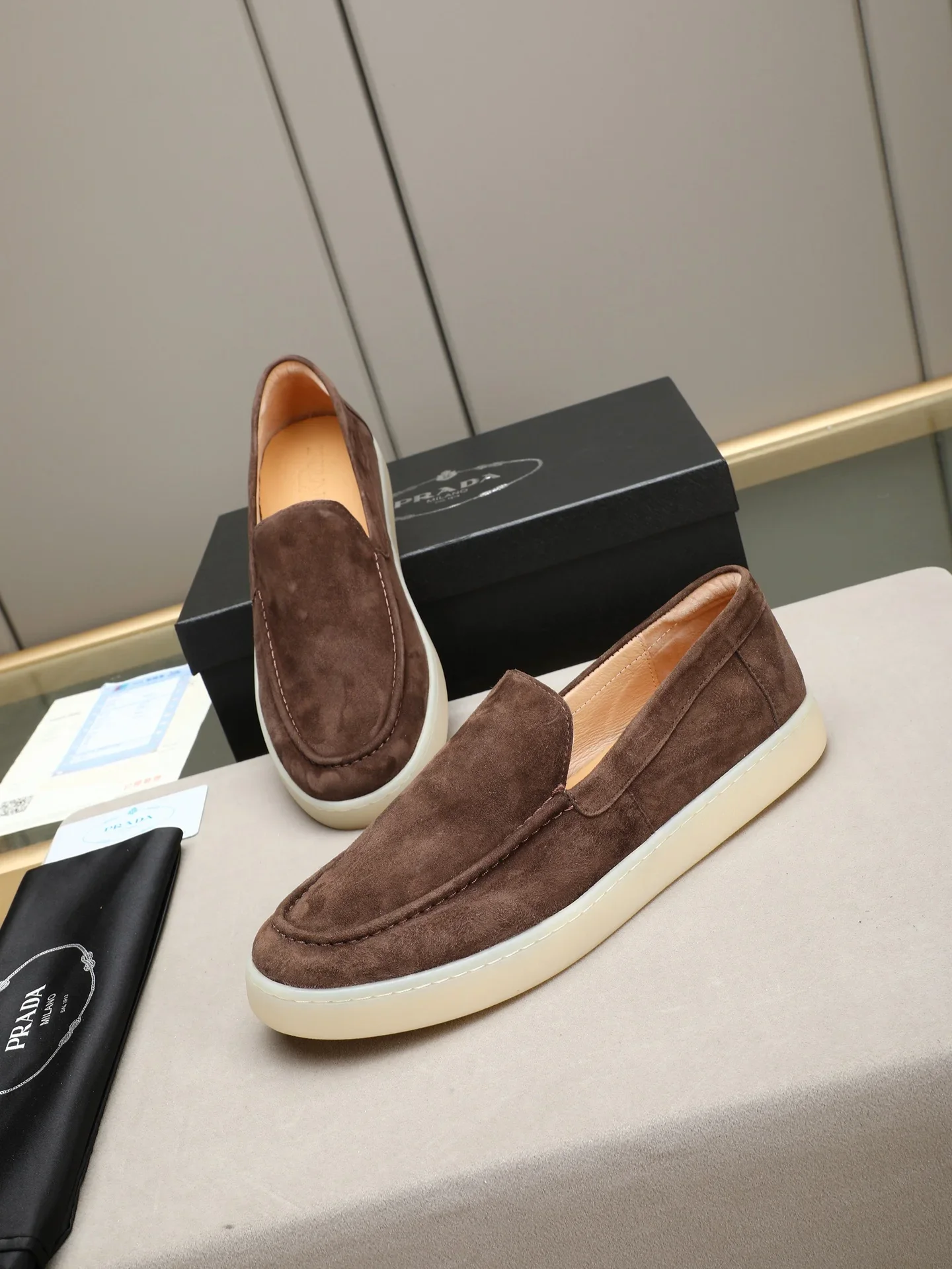 PRADA Sneakers Leather Brown-Cream EU38-44 B20202609112035 - Image 8