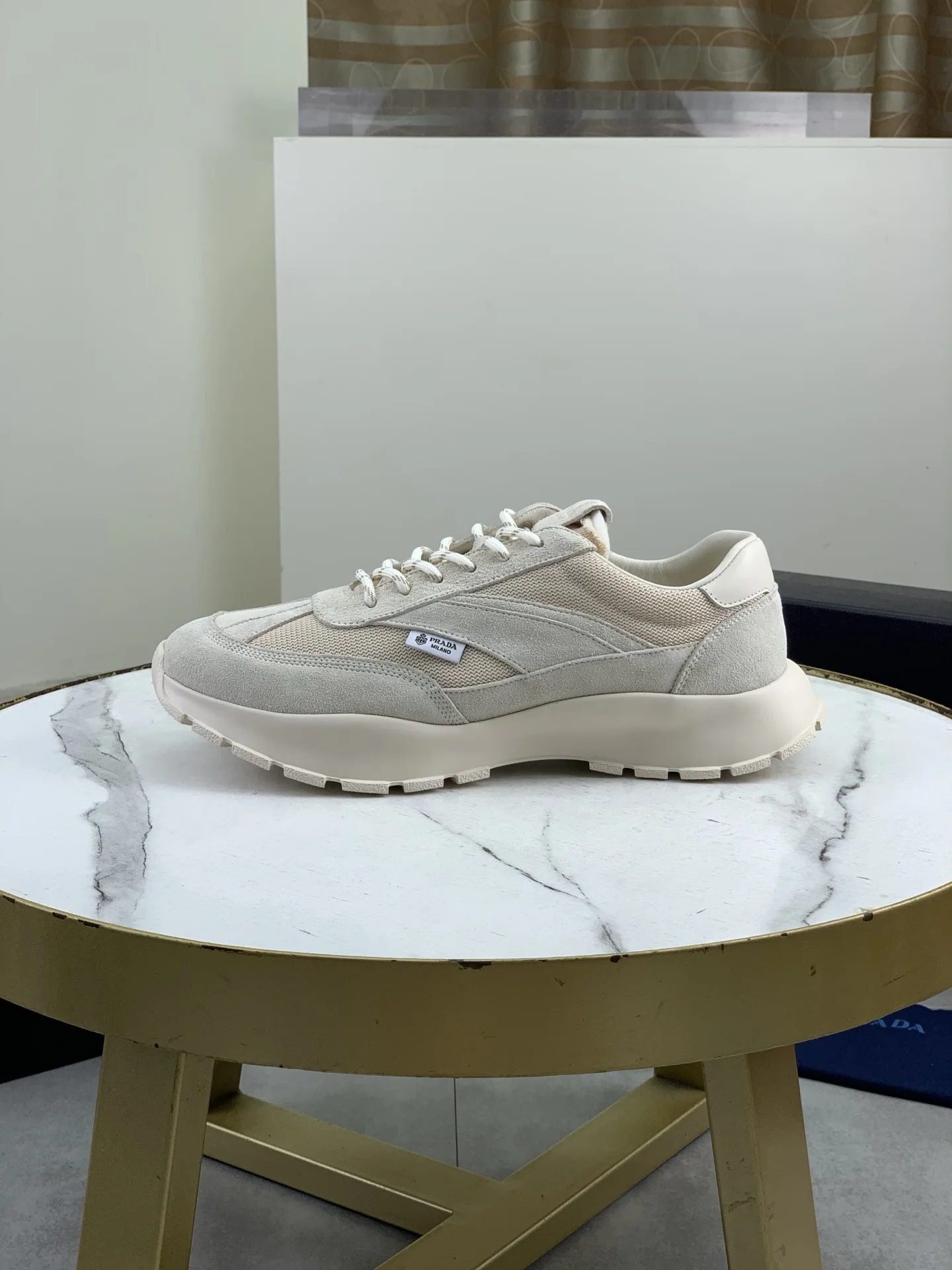 PRADA Sneakers Leather Mesh Beige-White EU38-45 C20202609110988