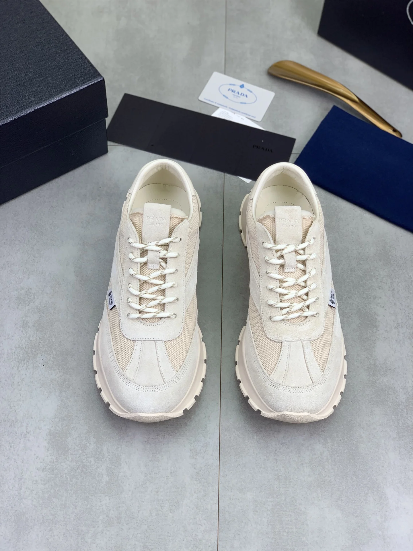 PRADA Sneakers Leather Mesh Beige-White EU38-45 C20202609110988 - Image 2