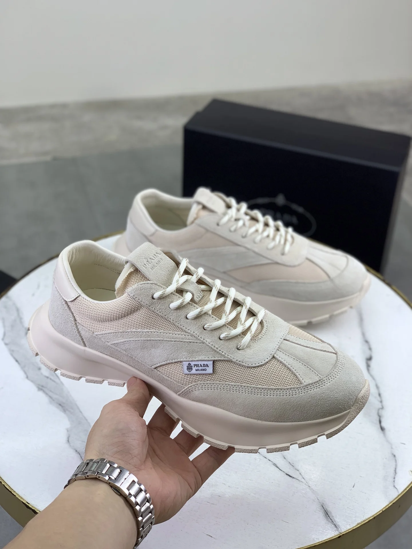 PRADA Sneakers Leather Mesh Beige-White EU38-45 C20202609110988 - Image 3