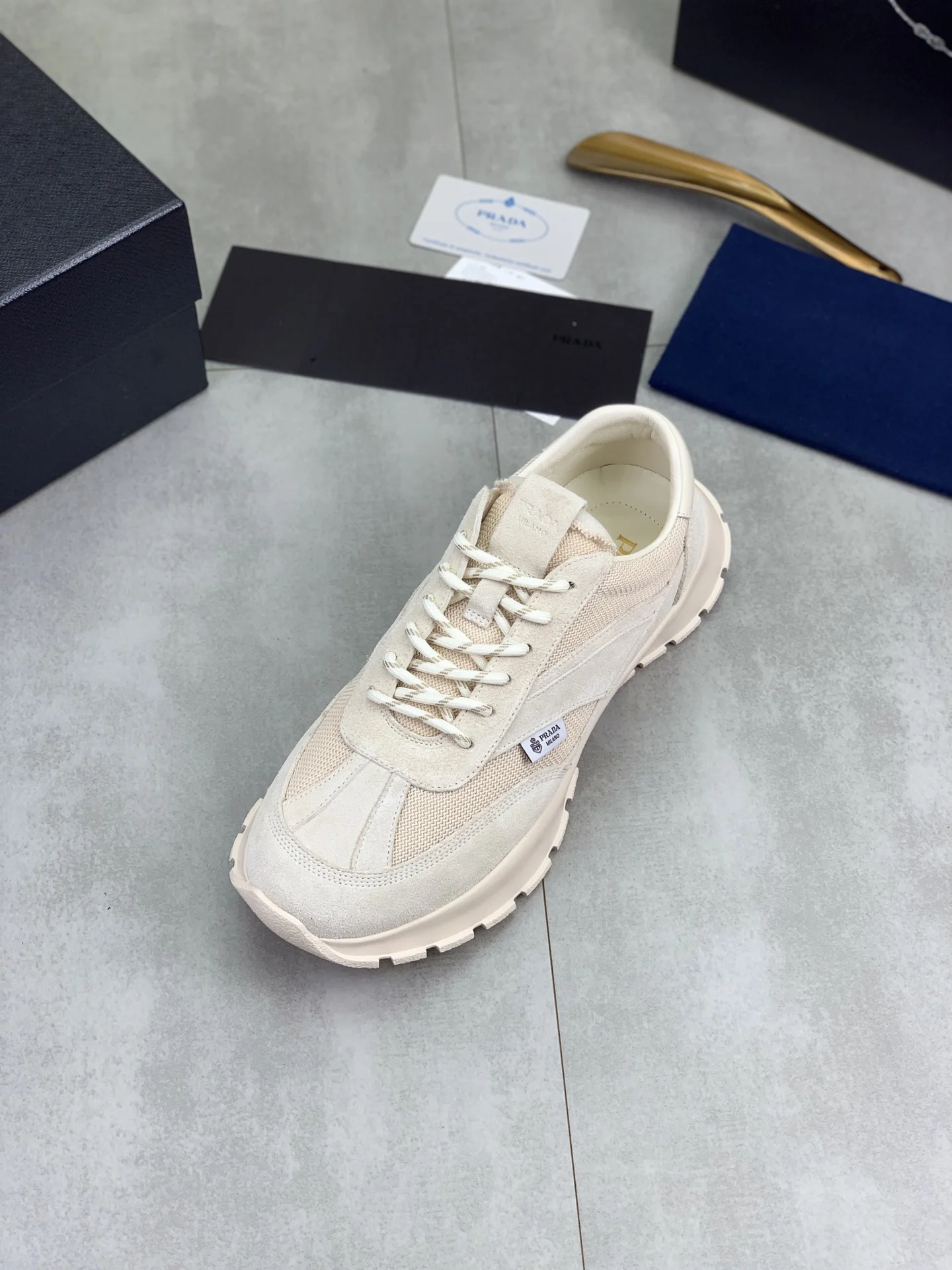 PRADA Sneakers Leather Mesh Beige-White EU38-45 C20202609110988 - Image 4
