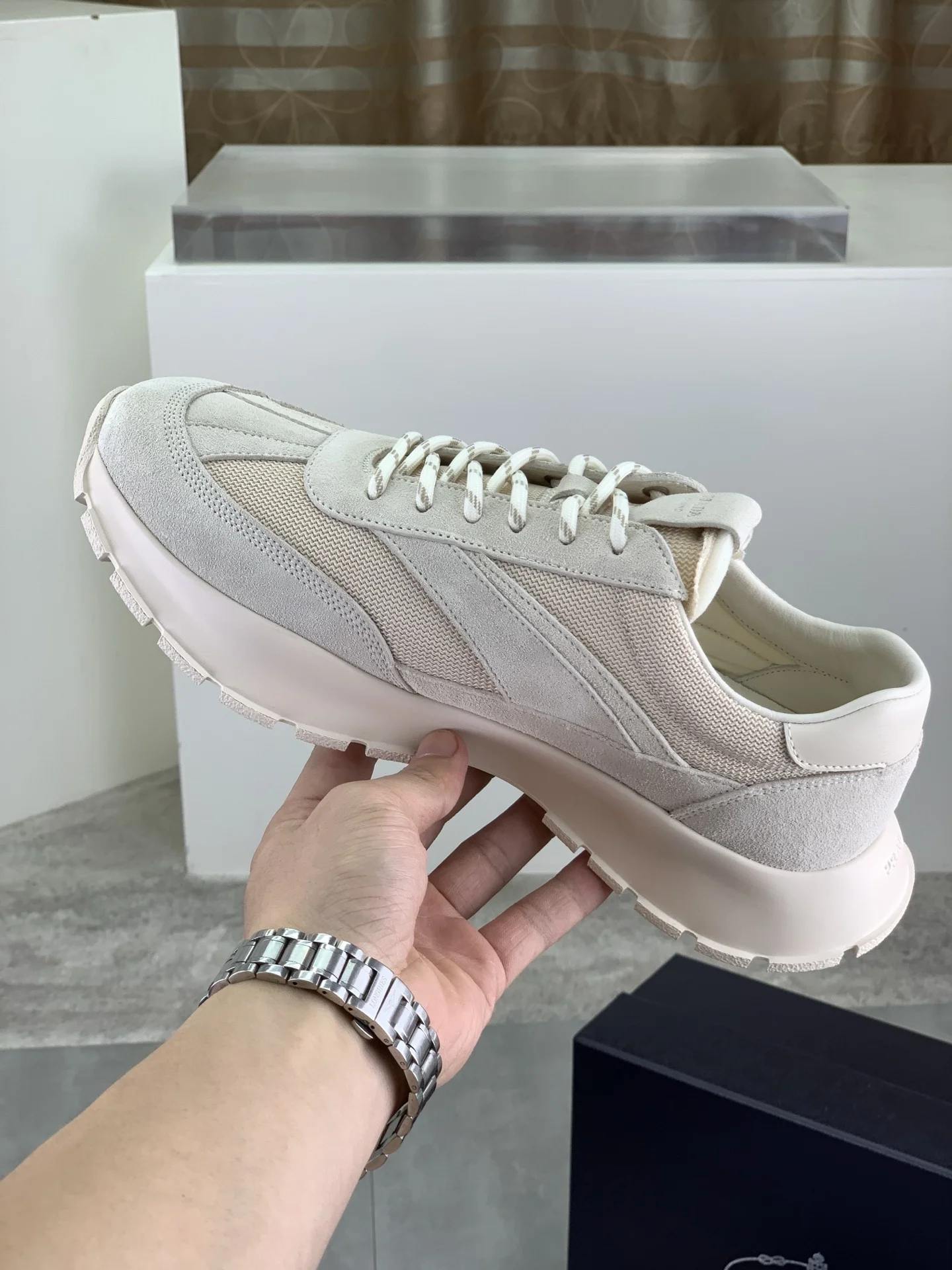 PRADA Sneakers Leather Mesh Beige-White EU38-45 C20202609110988 - Image 6
