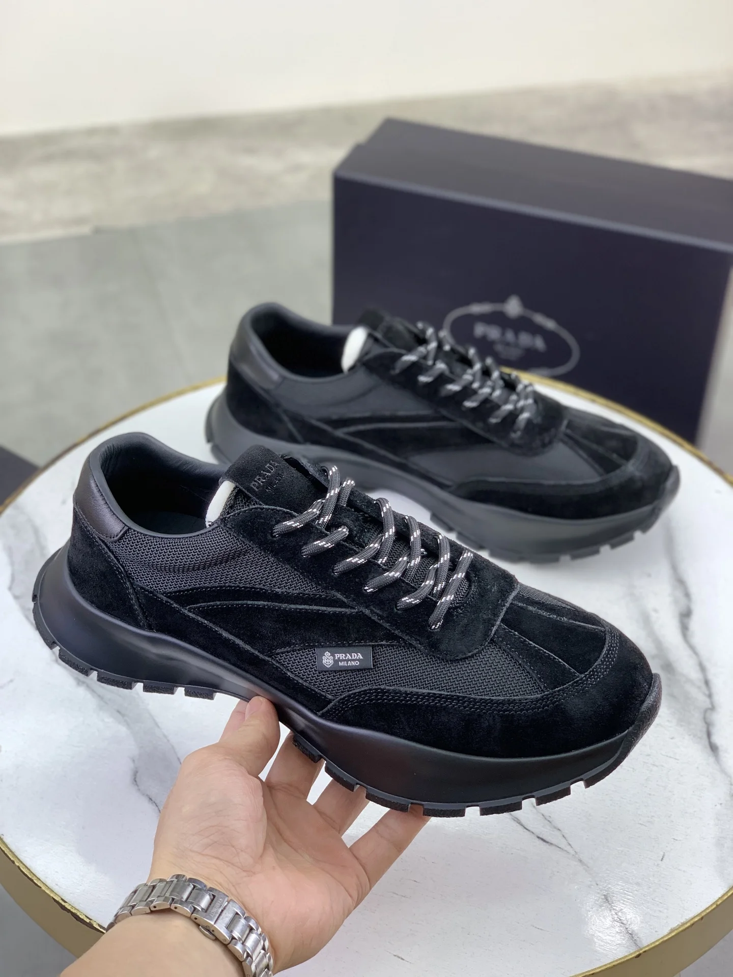 PRADA Sneakers Leather and Mesh Black EU38-45 C20202609110987 - Image 3