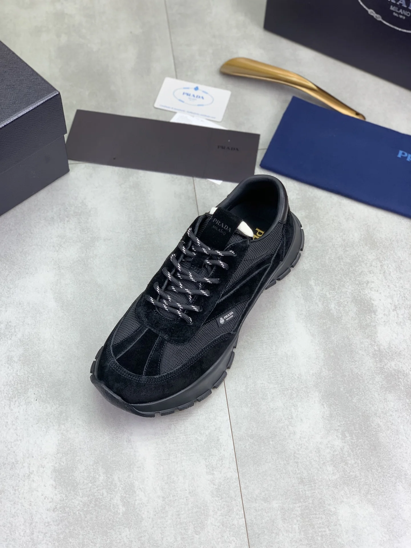 PRADA Sneakers Leather and Mesh Black EU38-45 C20202609110987 - Image 4