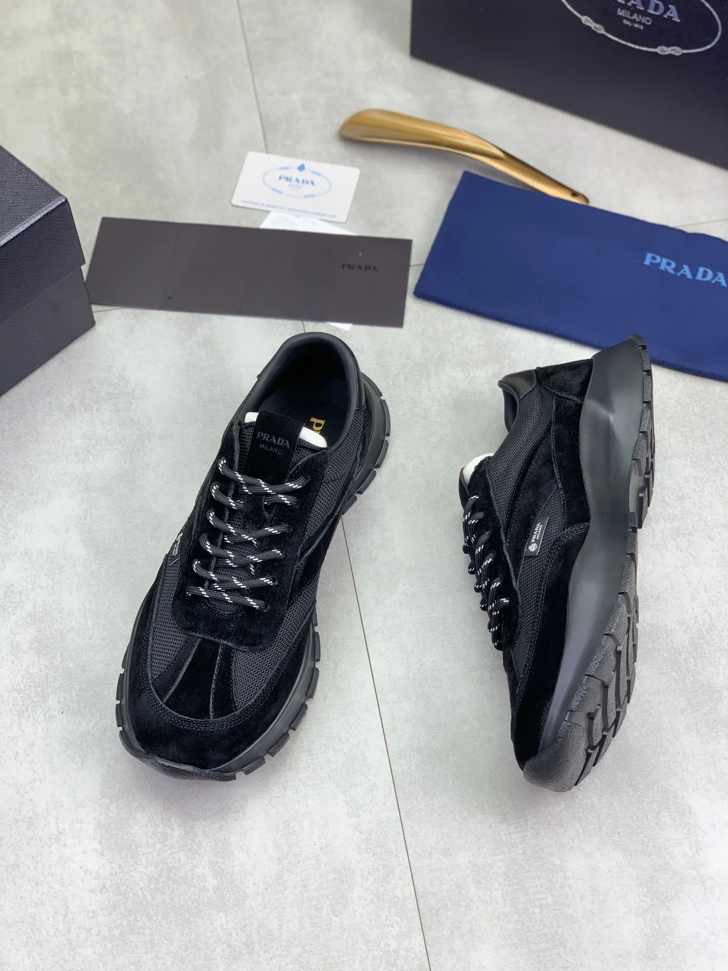 PRADA Sneakers Leather and Mesh Black EU38-45 C20202609110987 - Image 5
