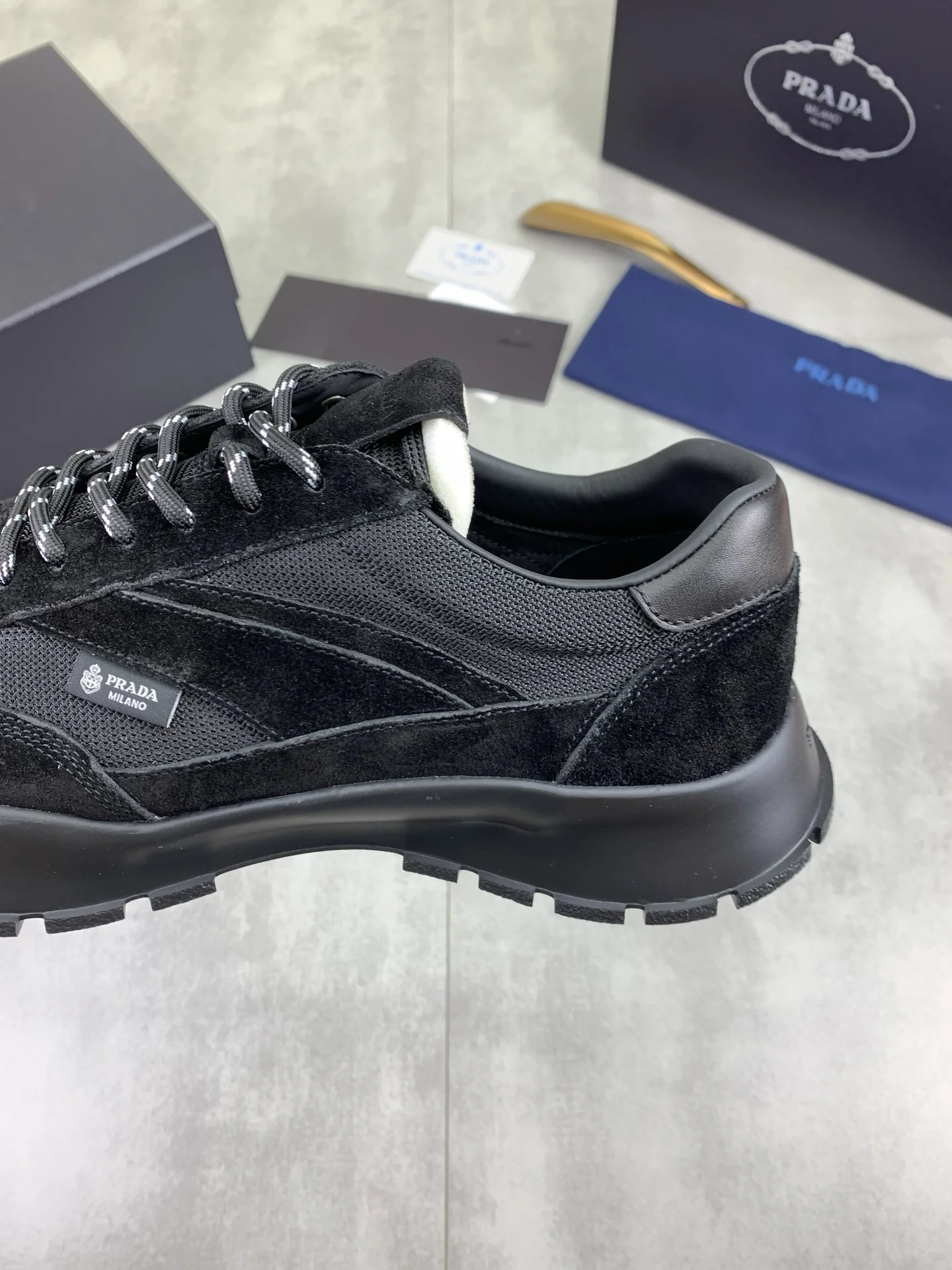 PRADA Sneakers Leather and Mesh Black EU38-45 C20202609110987 - Image 7
