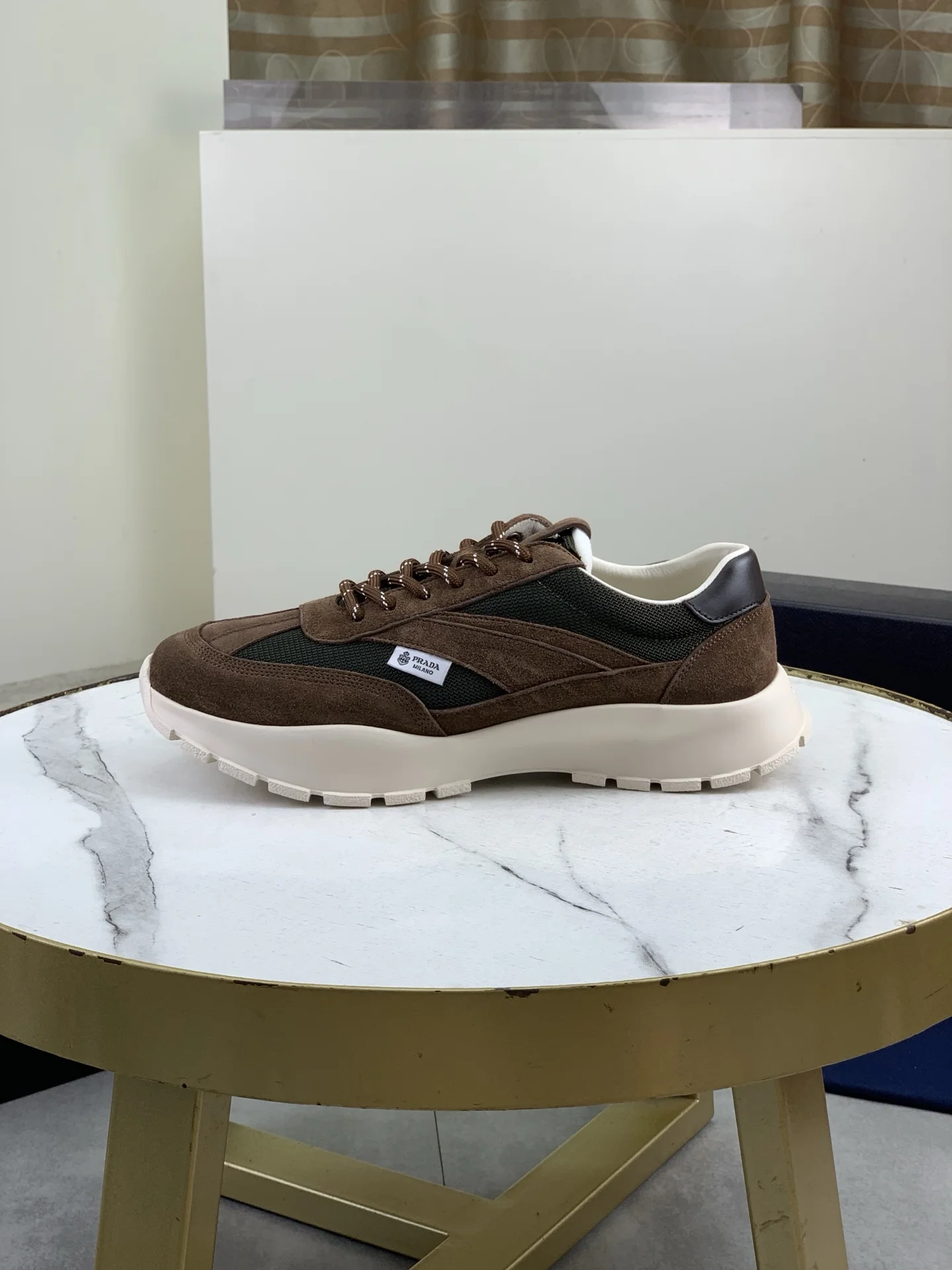 PRADA Sneakers Leather and Mesh Brown-Green EU38-45 C20202609110989