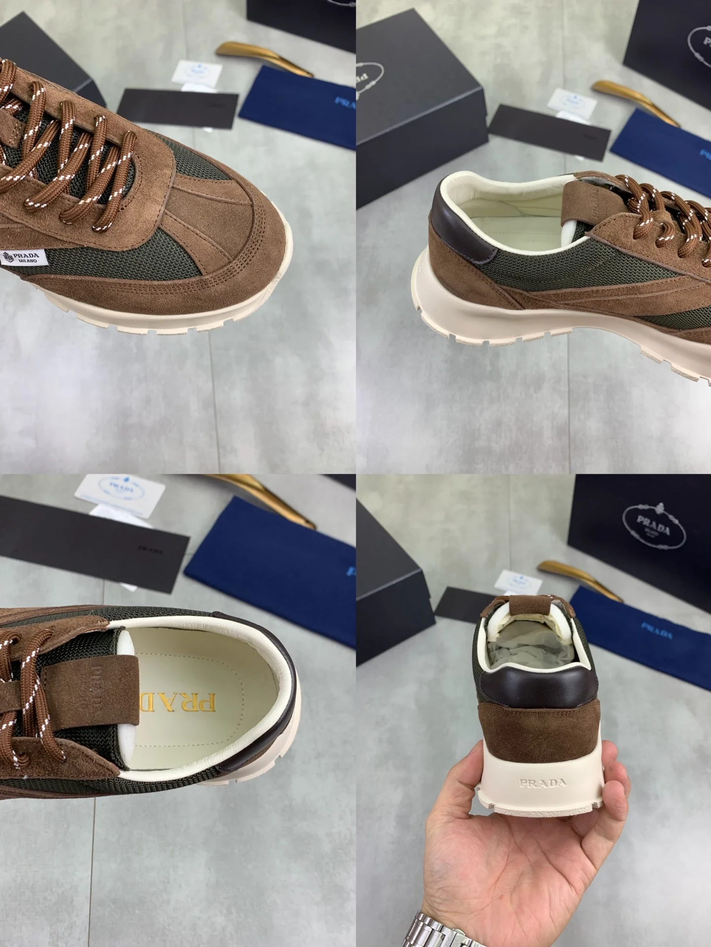 PRADA Sneakers Leather and Mesh Brown-Green EU38-45 C20202609110989 - Image 10