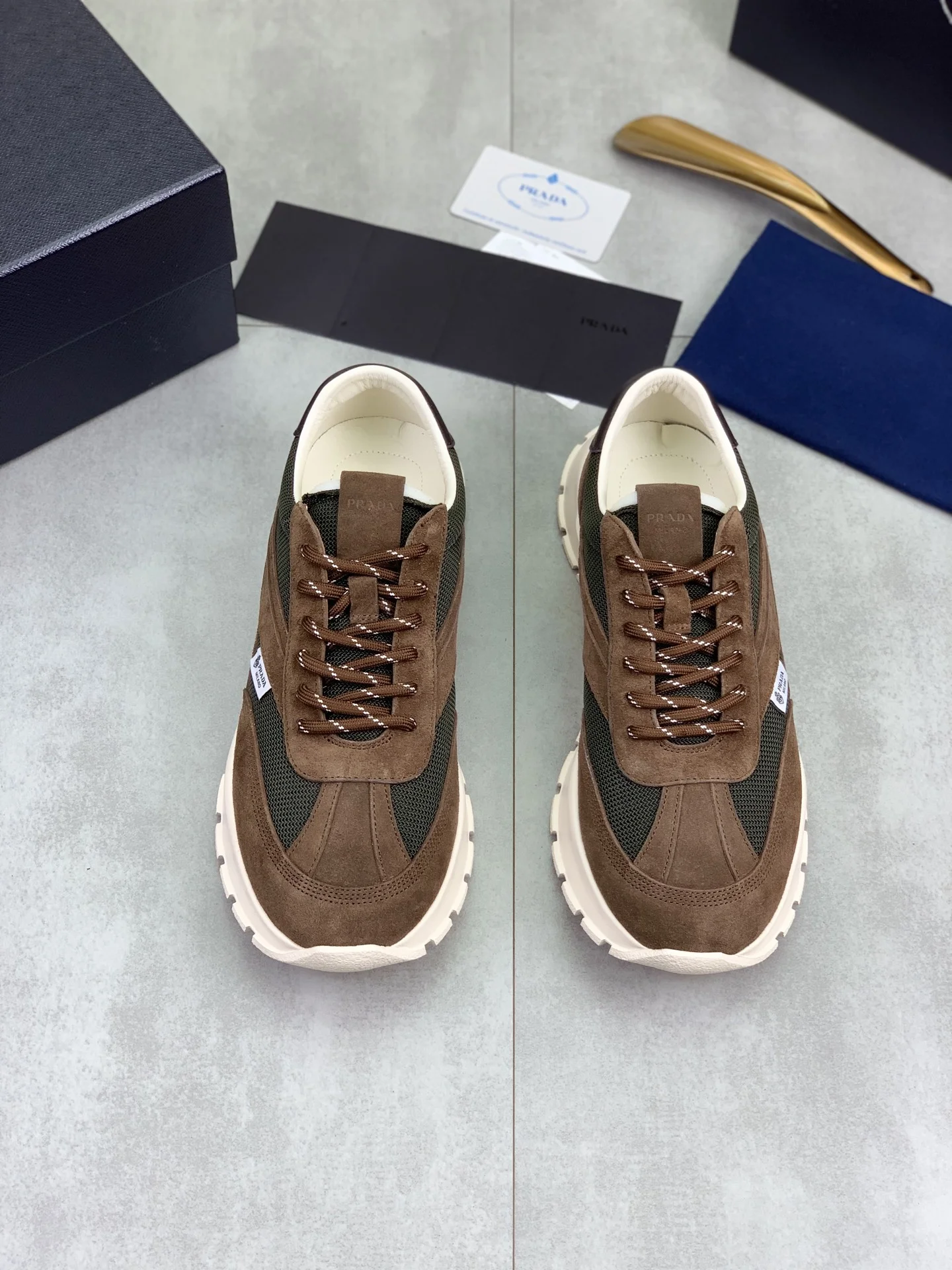 PRADA Sneakers Leather and Mesh Brown-Green EU38-45 C20202609110989 - Image 3