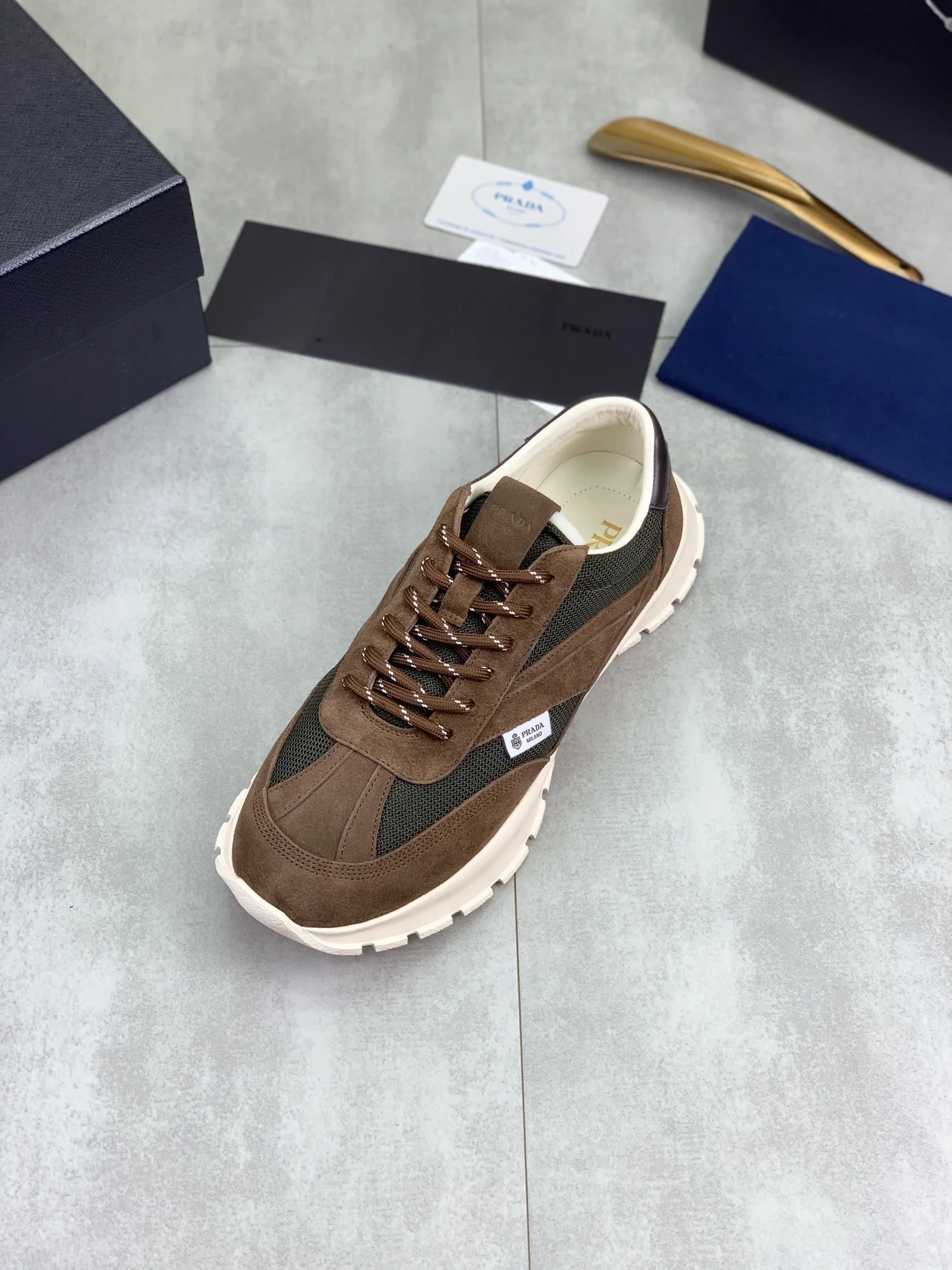 PRADA Sneakers Leather and Mesh Brown-Green EU38-45 C20202609110989 - Image 5