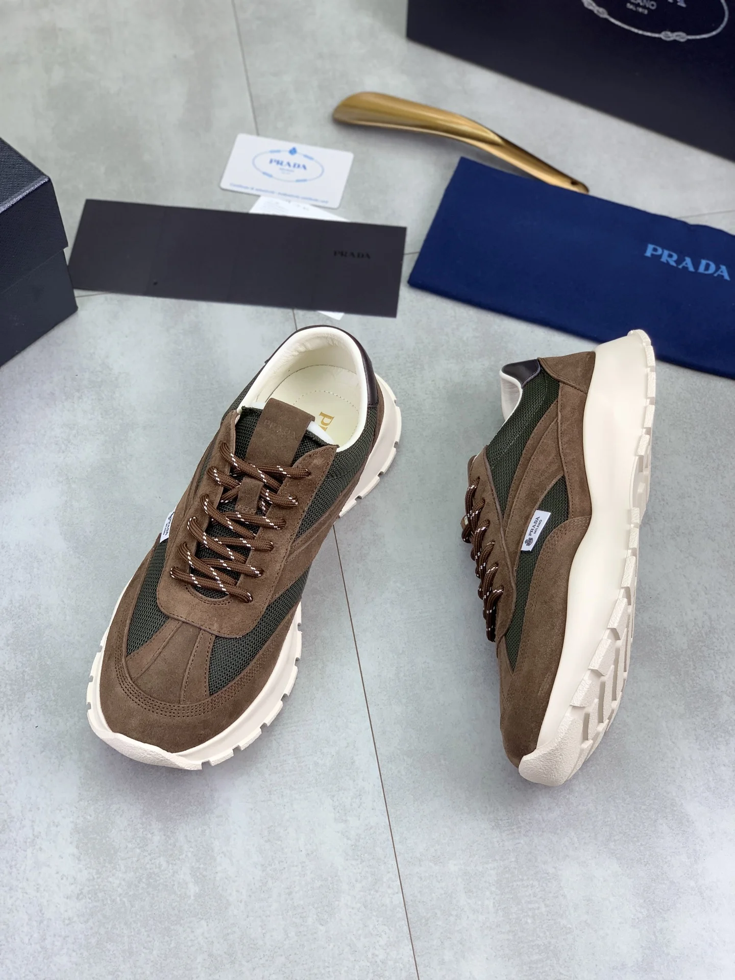 PRADA Sneakers Leather and Mesh Brown-Green EU38-45 C20202609110989 - Image 6