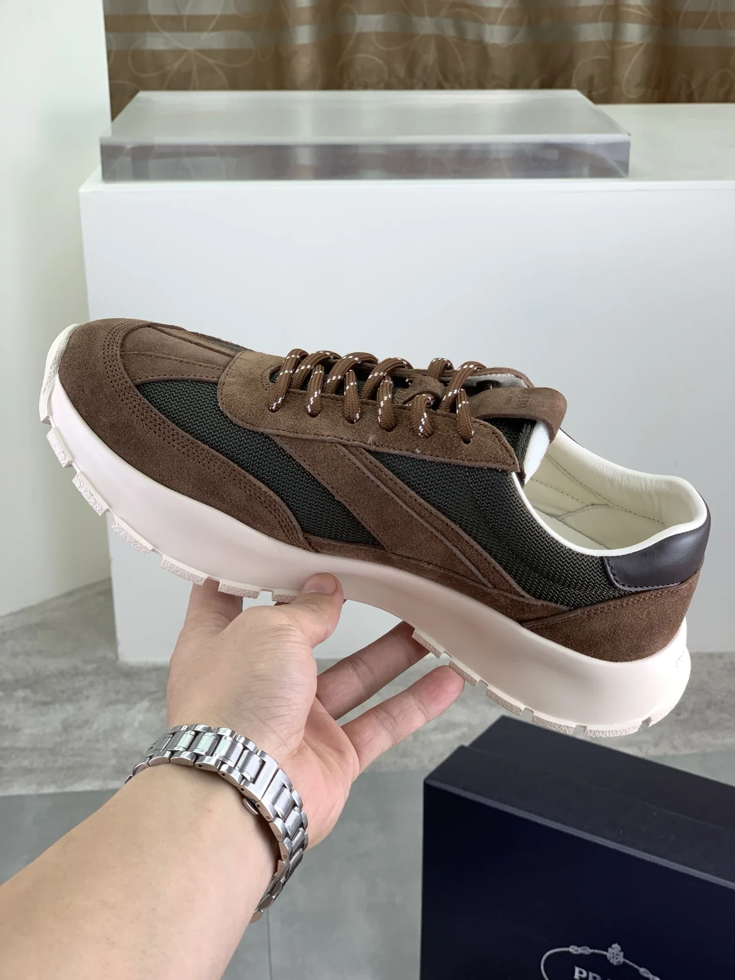 PRADA Sneakers Leather and Mesh Brown-Green EU38-45 C20202609110989 - Image 7