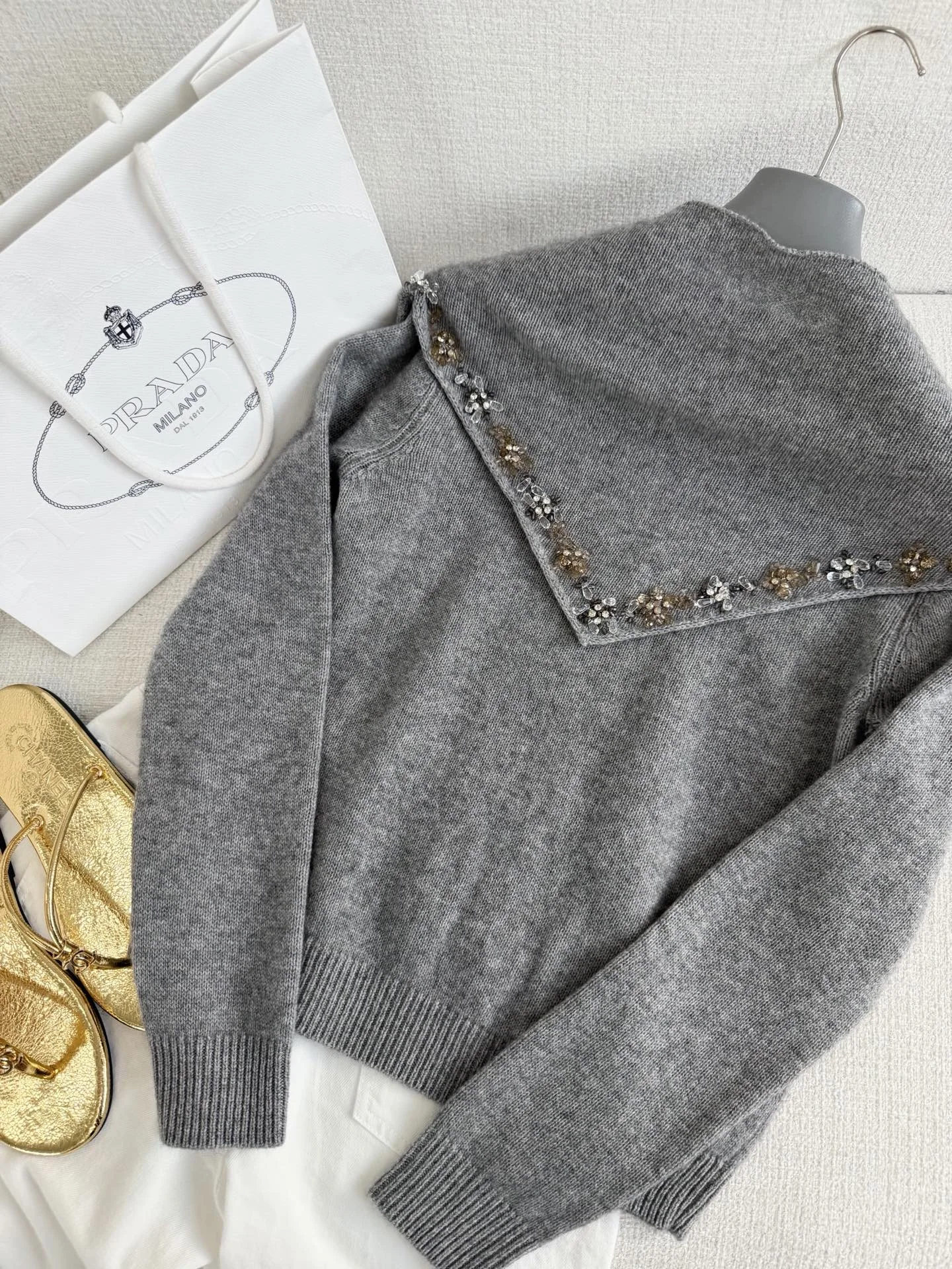 PRADA Sweaters Cashmere Grey-Gold S-L C90202609061060 - Image 9