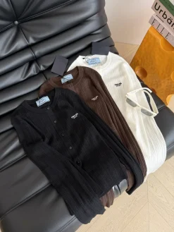 PRADA Sweaters Metallic Yarn Black-Brown-White S-L B45202609060355