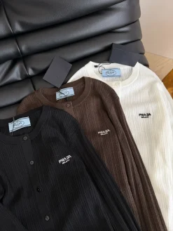 Alternative view of PRADA Sweaters Metallic Yarn Black-Brown-White S-L B45202609060355