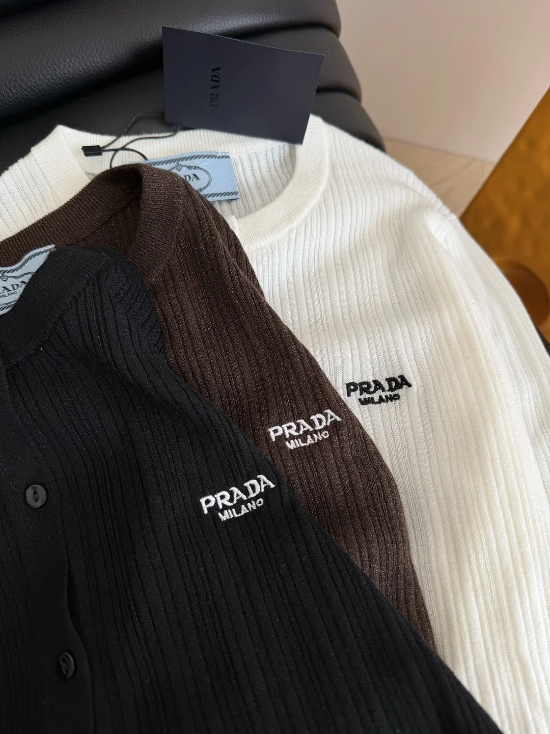 PRADA Sweaters Metallic Yarn Black-Brown-White S-L B45202609060355 - Image 3